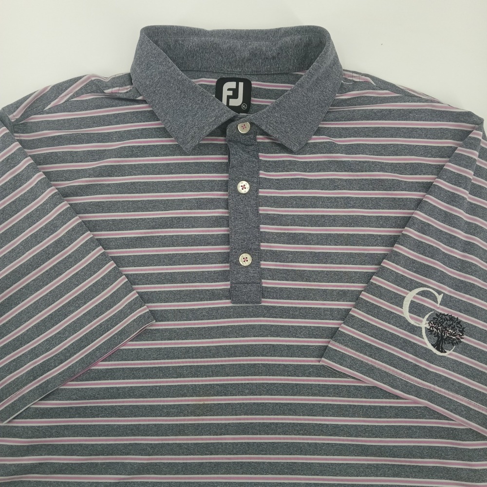 FootJoy Mens ProDry Golf Polo Shirt XL Gray Pink Striped Short Sleeve FJ Logo